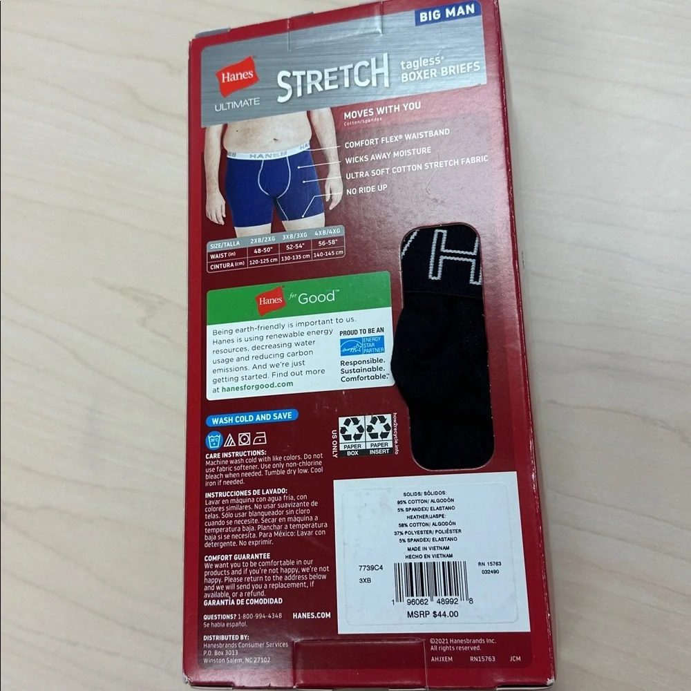 NWT 4PK Hanes Big Man Boxer Briefs 3XB